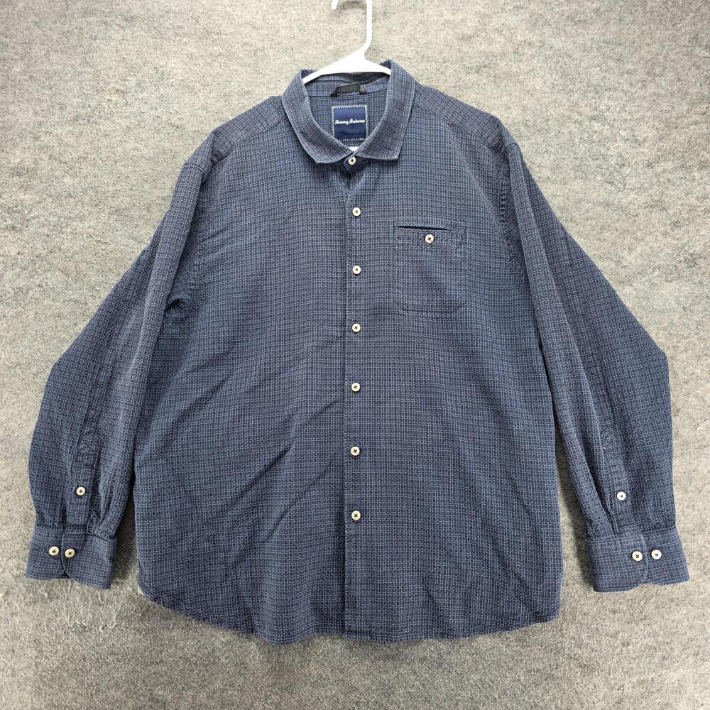Tommy Bahama Shirt Mens 2XL Blue Check Long Sleeve Button Up Relaxed Fit Silk